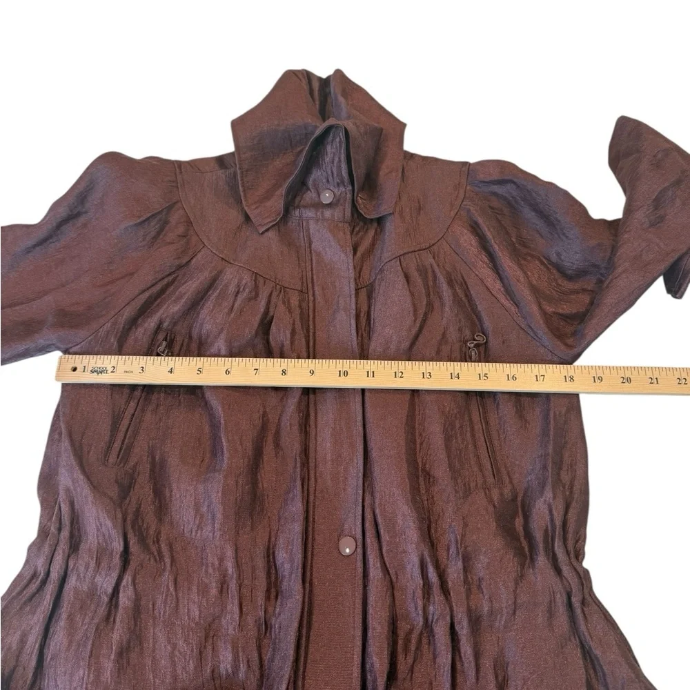 Samuel Dong Brown Shimmer Bubble Hem High Collar Small Dark Brown Outerwear Coat - Picture 12 of 17